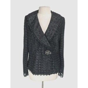 Moshita COUTURE Women One Button Top Size 14 Black Floral Lace Long Sleeve 110P